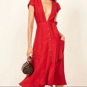 Reformation Red Linen Dress